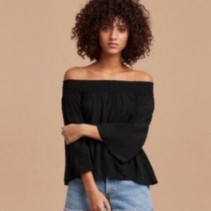 Talula Marcilly Navy Smocked Off Shoulder Blouse